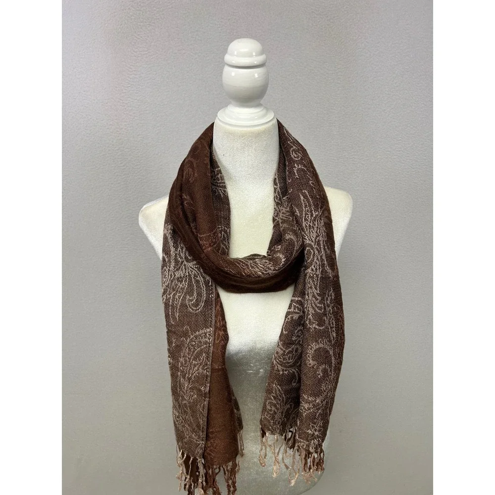 Boho Dark Academia PS Womens OS Brown Paisley Pashmina Shawl Scarf Wrap